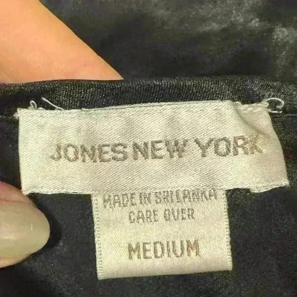 Jones New York Lingeriecore Y2K Black Silky Slip Dress M Lace Trim Chic Dark Fem - Picture 12 of 14